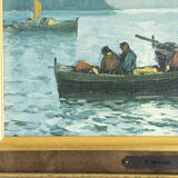Tableau huile sur toile signée E.Myller "pêche nocturne"