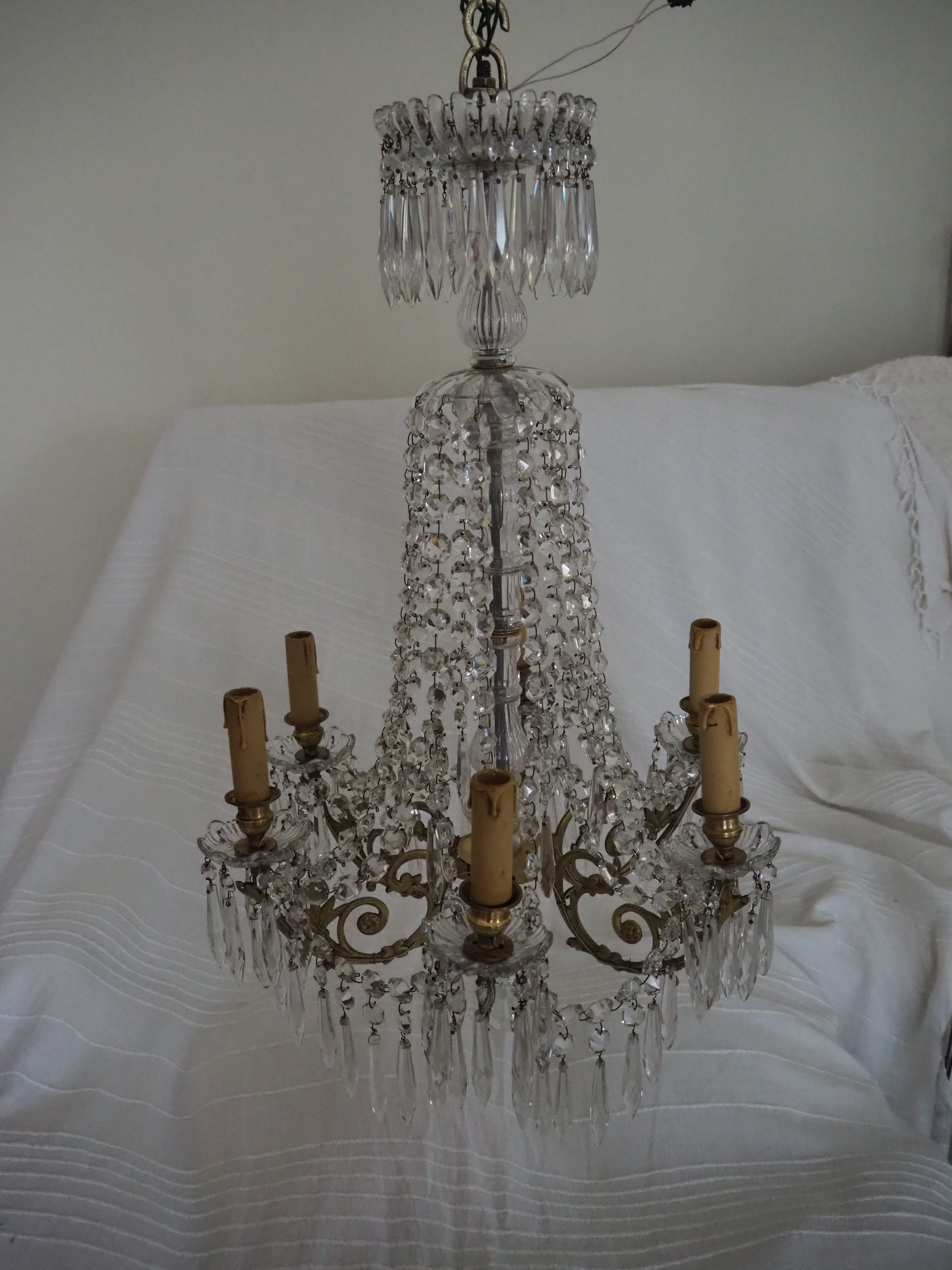 Napoleon III chandelier with crystal pendants, signed Portieux 19th century