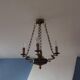 Vintage French Empire Swan Chandelier: Bronze Brass Toleware, C1950s