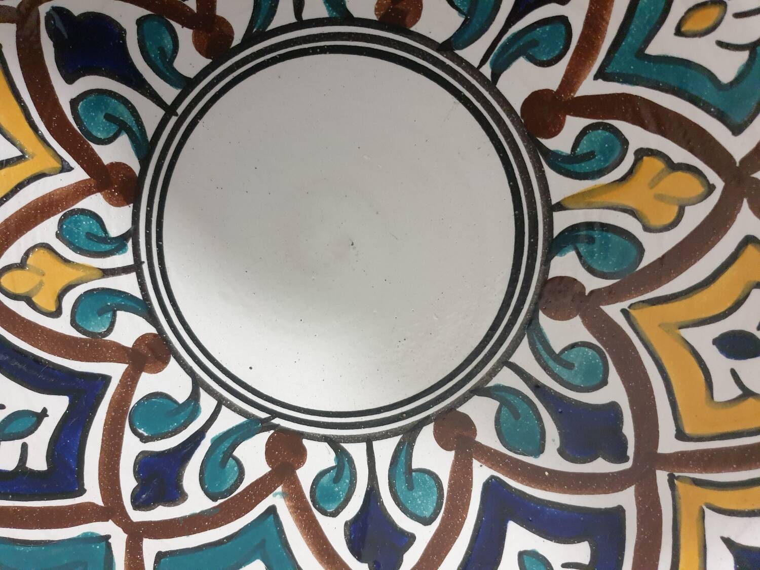 Large old couscous dish in ceramic stoneware and enamels