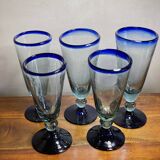 5 handmade foot glasses bubbled glass