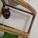 Rattan and glass corner shelf 1970