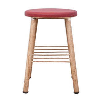 Vintage stool, red skai seated iron stool, industrial stool, extra stool, stool