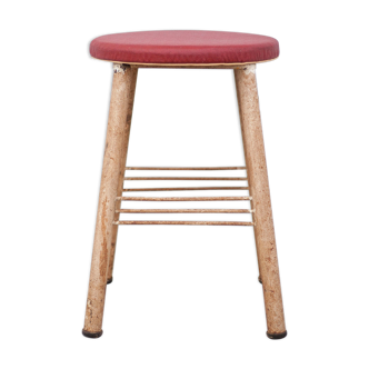 Tabouret vintage tabouret en fer assise skaï rouge tabouret industriel, tabouret d'appoint, stool