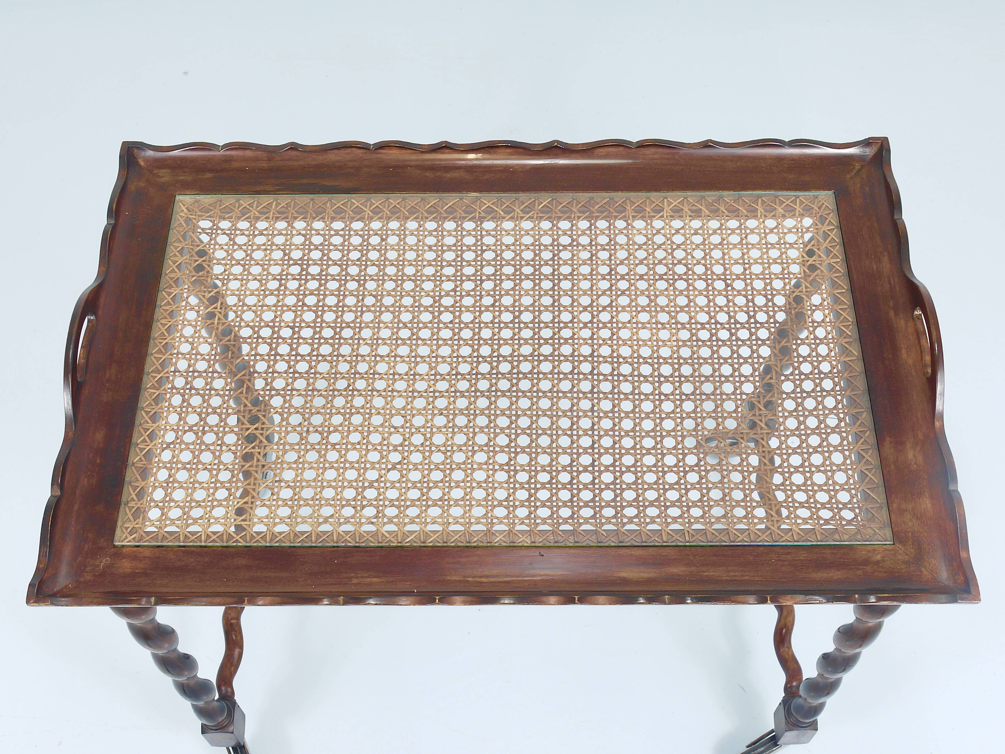 Antique Neo-Baroque Italian Barley Twist Bar Cart Serving Trolley, 1920s