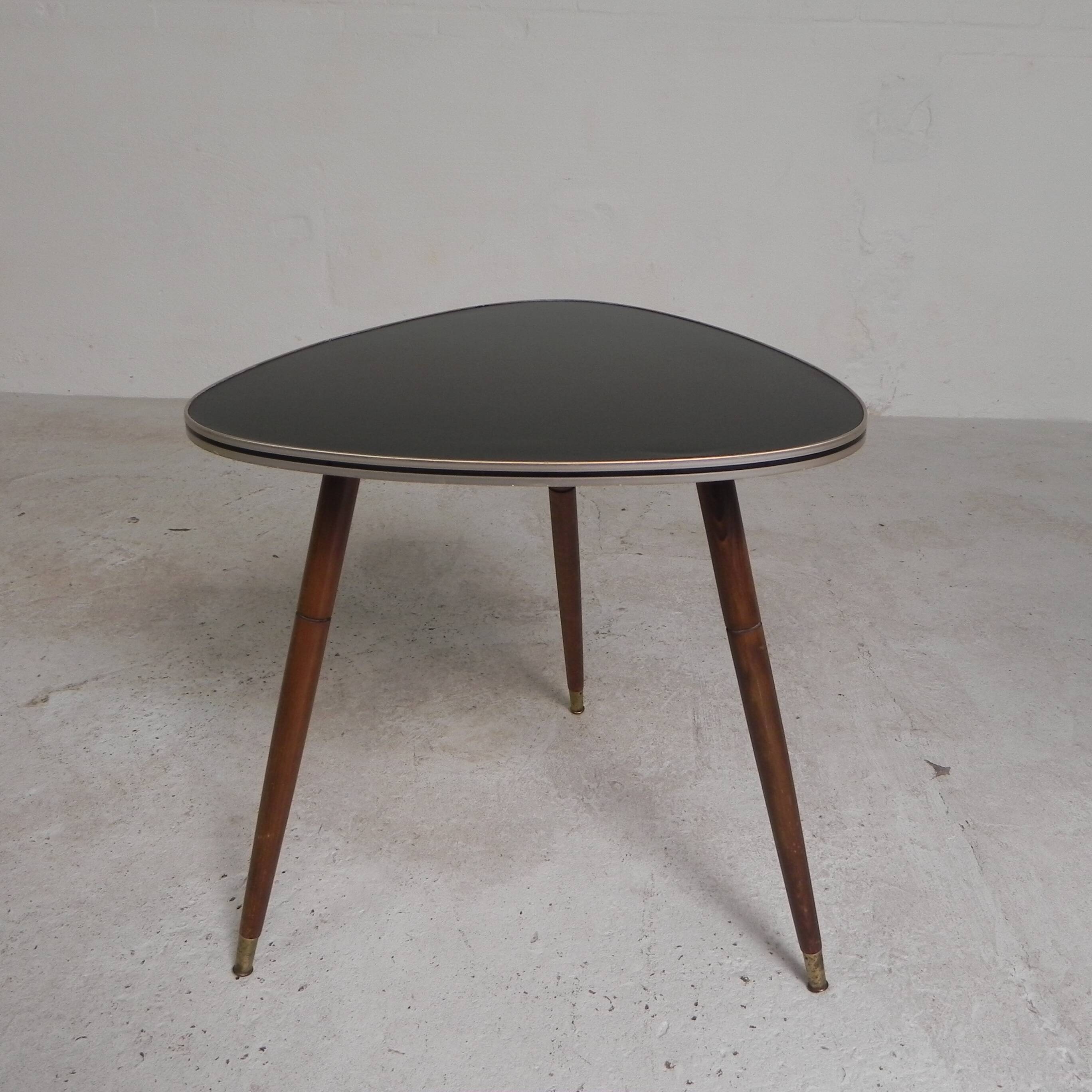 Triangular vintage side table, coffee table, tripod