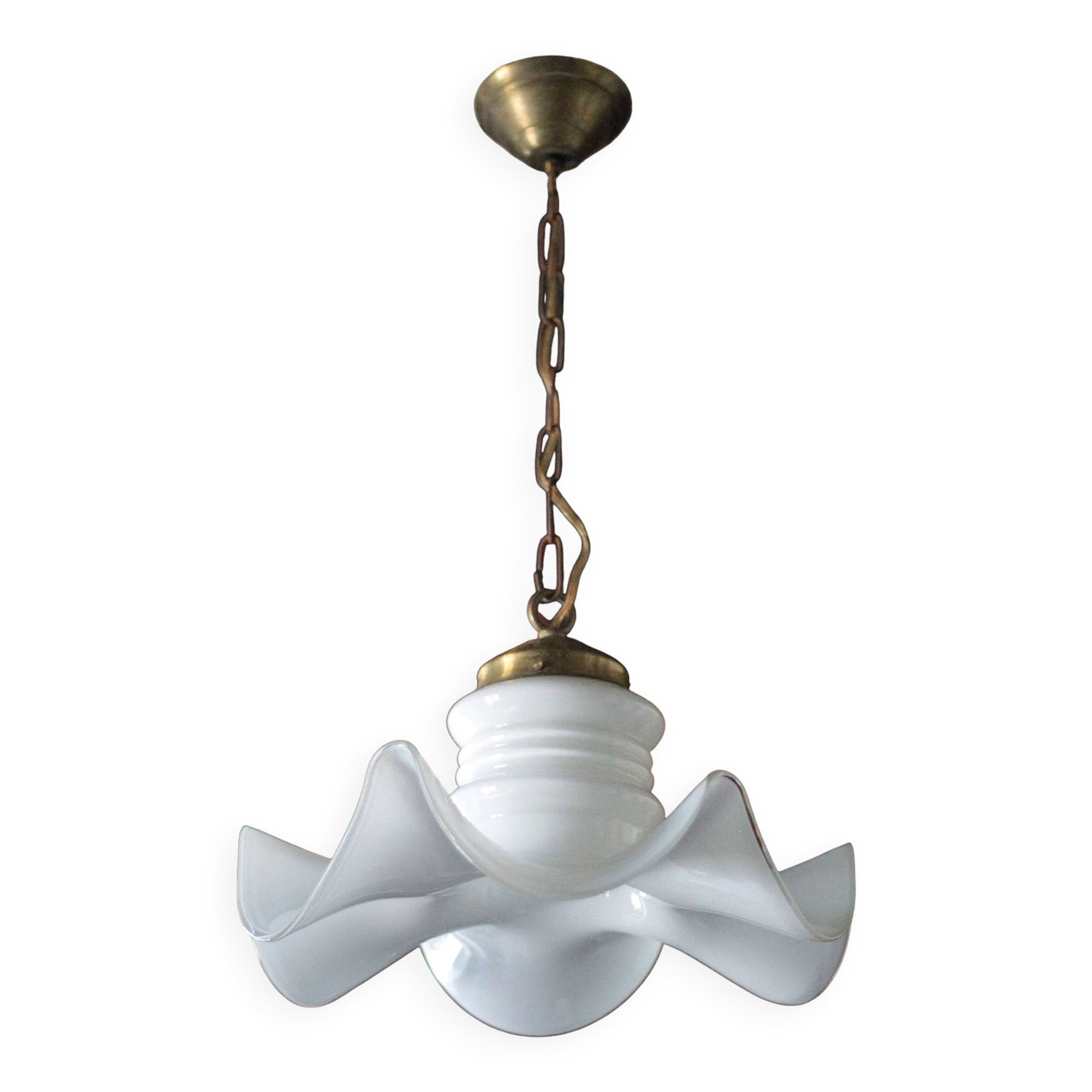 Vintage chandelier, white opaline chandelier and metal, opaline pendant, lamp