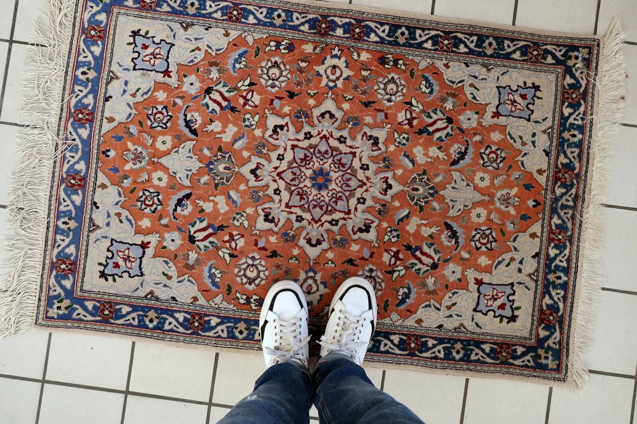 Vintage 1950s Persian Tabriz rug with silk highlights 84cm x 127cm