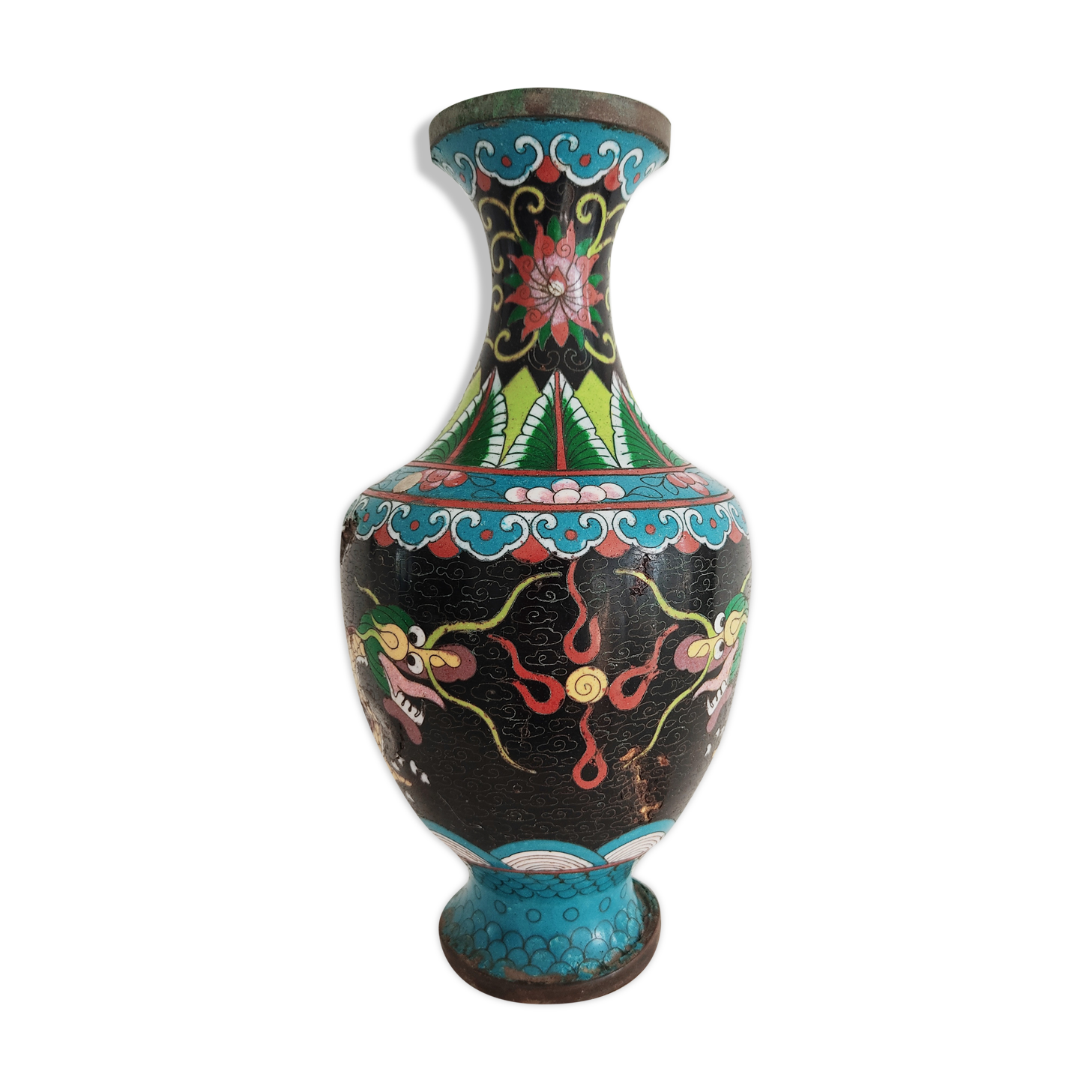 Chinese partitioned enamel vase decor dragons
