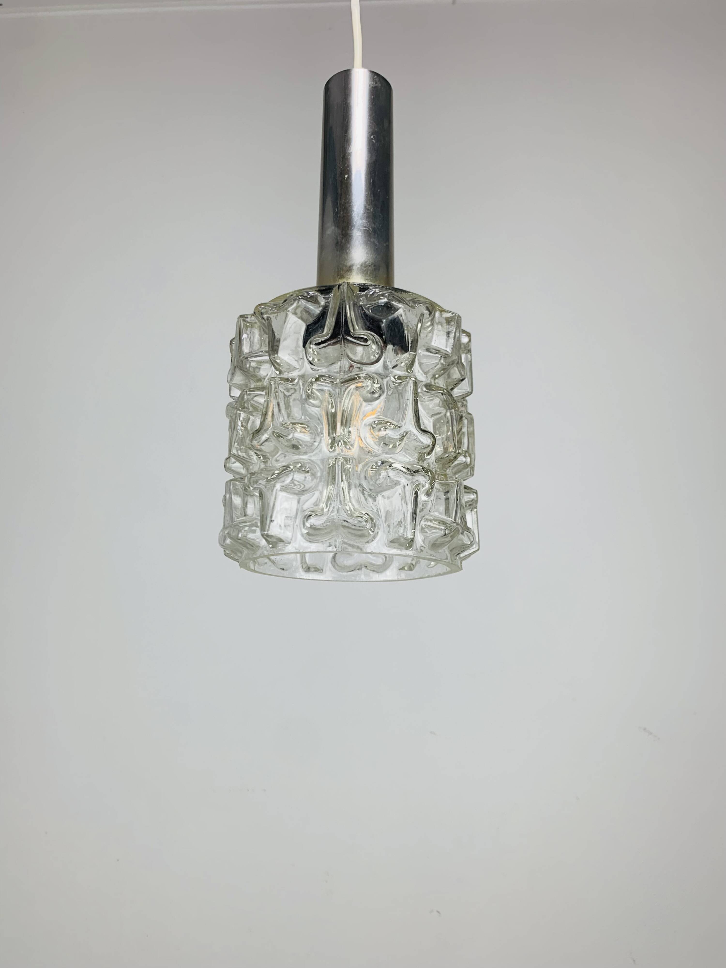Suspension verre ciselé années 60 vintage