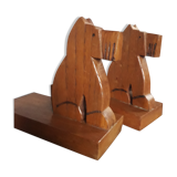 Pair of bookends zoomorphic dog westie scottish terrier varnished wood / Art Deco