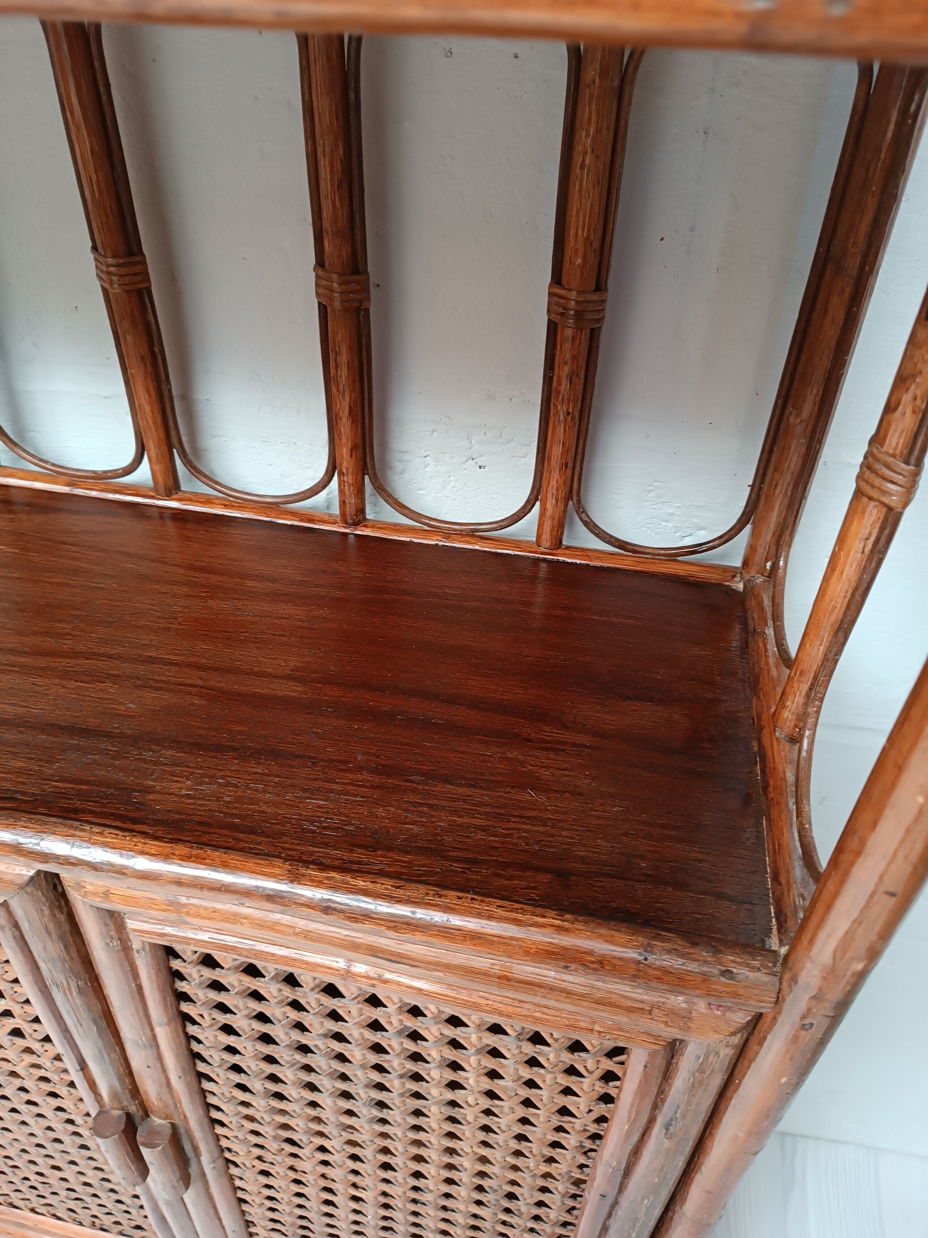 Vintage bamboo bookcase and canning