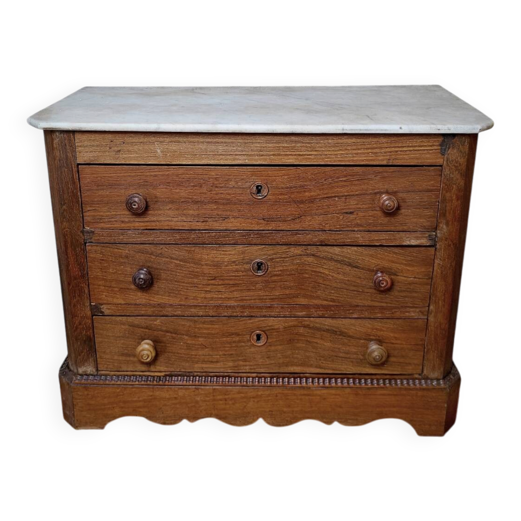 Petite commode de table miniature en chêne et marbre