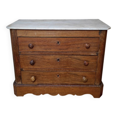 Petite commode de table miniature en chêne et marbre