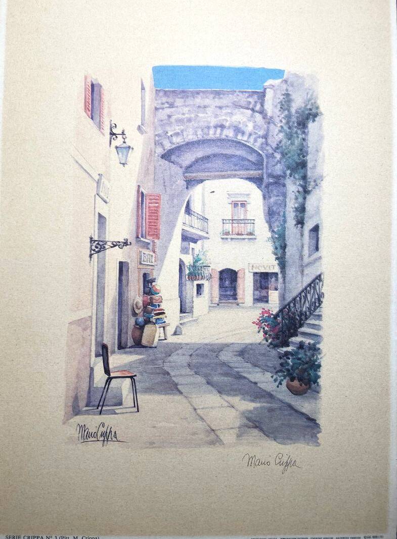 Framed Table Lithograph Watercolour Artist Mario Crippa Italy 70