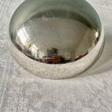 Large old ladle in silver metal, medallion baguette model