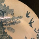 9 dessert plates old chickens, geese and pheasants blue field service Terre de Fer