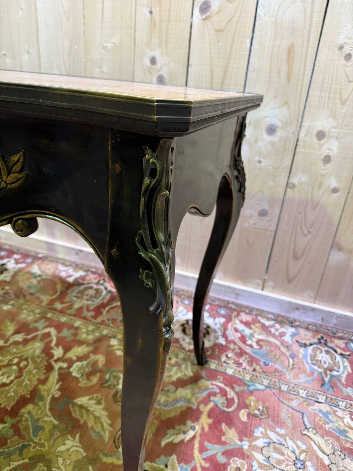 Louis XV style console table in blackened wood.