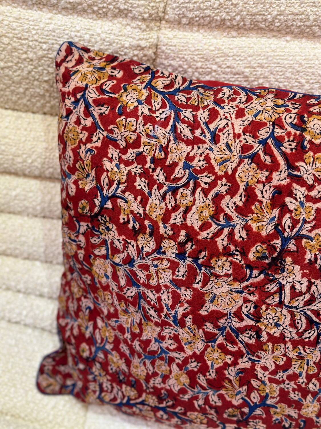 Indian blockprint cushion cover in burgundy red cotton