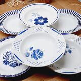 Set 6 assiettes creuse bleues dépareillées
