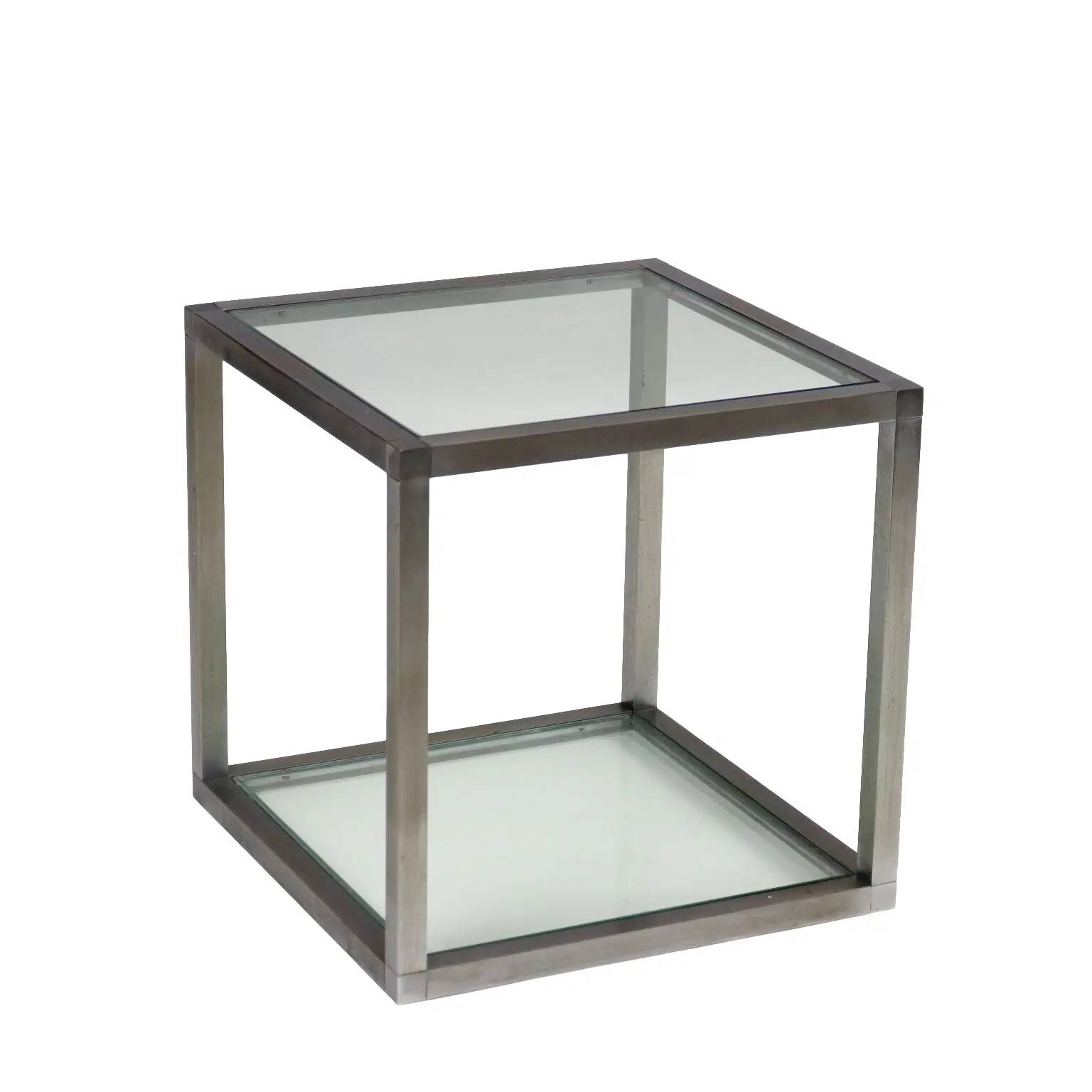 Table basse cubique vintage des années 1960 en verre et métal, Italie