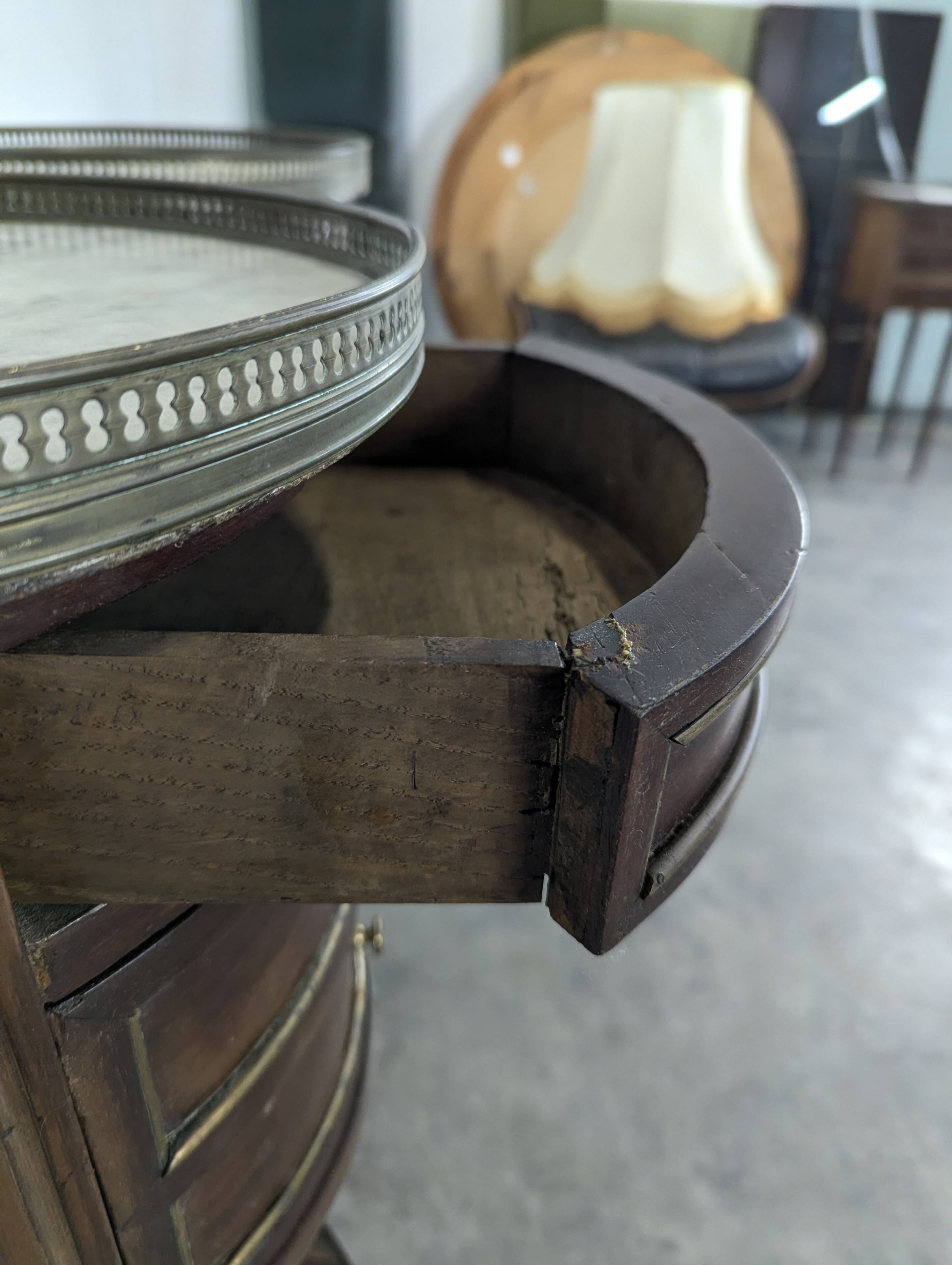 Pair of Louis XVI style bedside tables with a gallery.