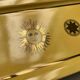 Porcelain cake dish with gold decoration, Moon and Sun