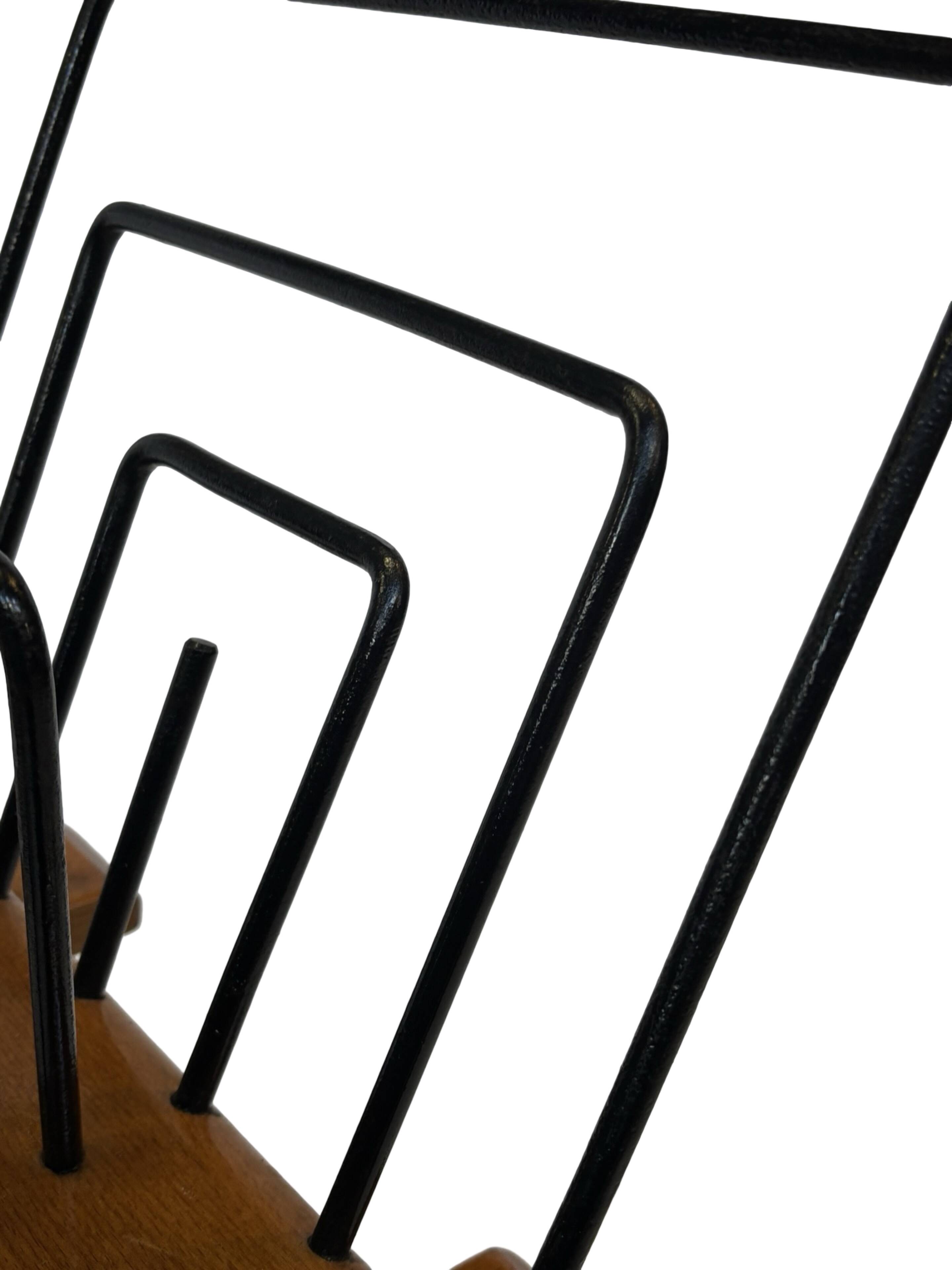 Vintage Reading Basket Steel Oak Magazine Rack 50's design