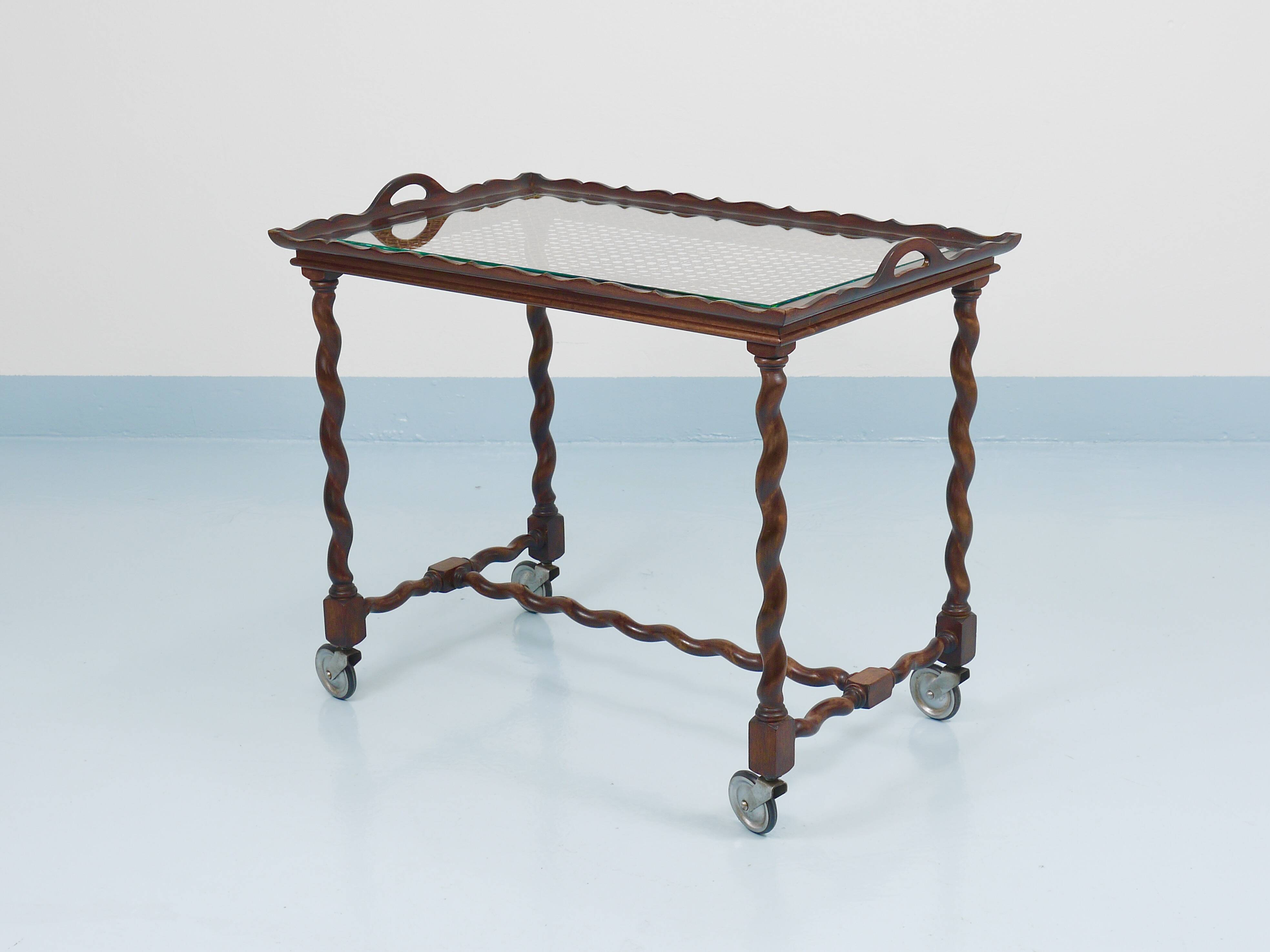 Antique Neo-Baroque Italian Barley Twist Bar Cart Serving Trolley, 1920s