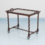 Antique Neo-Baroque Italian Barley Twist Bar Cart Serving Trolley, 1920s