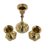 Set of three candlesticks in brass