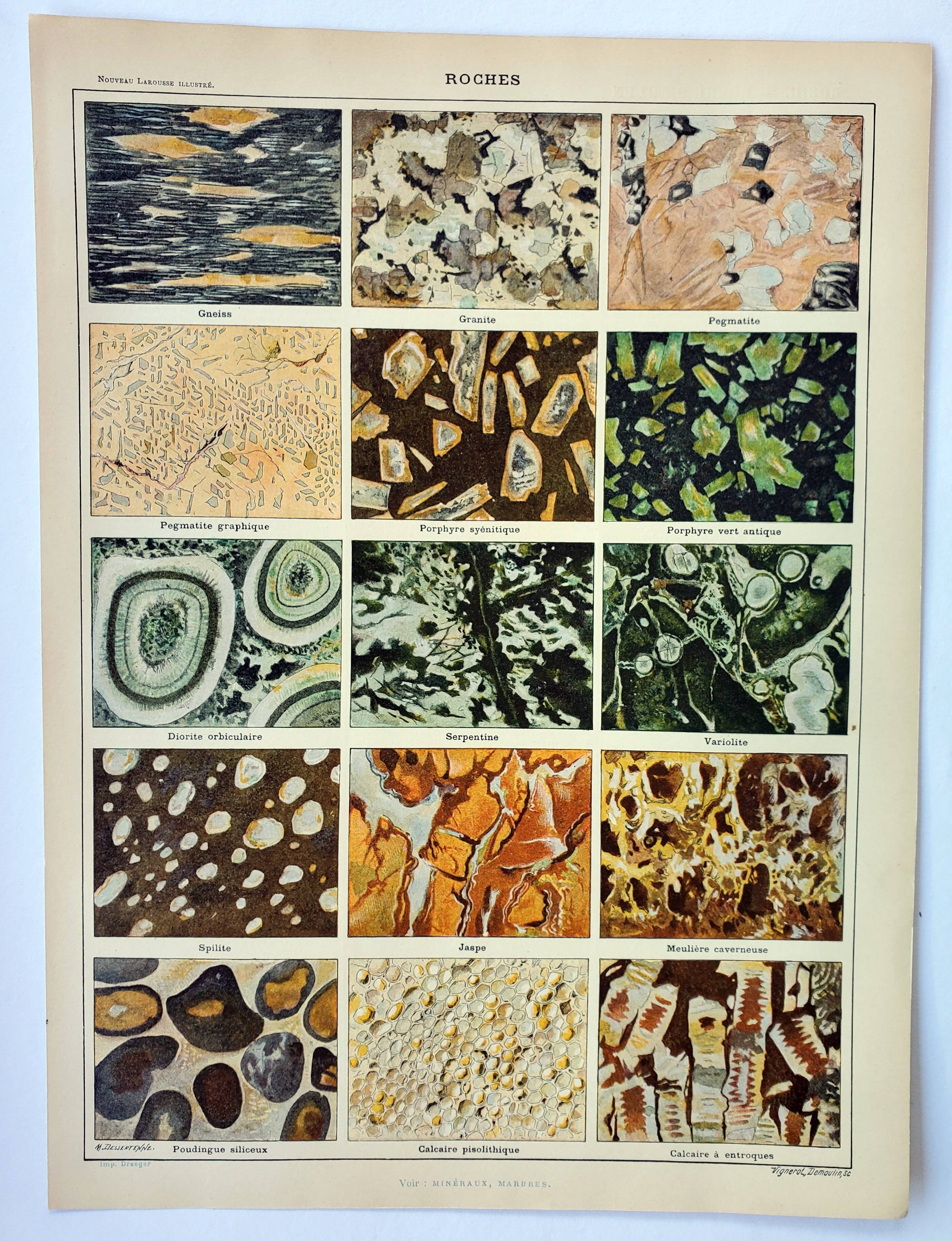 Old engraving 1898, Rocks, stone, ores • Lithograph, Original plate