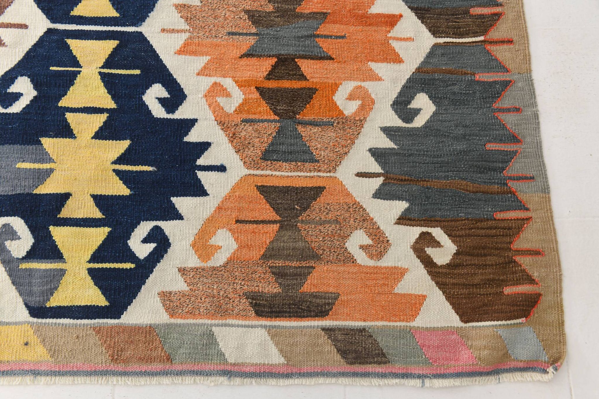 8x13 Geometric Style Kilim Rug, Turkish Vintage Kilim Rug, 253x370Cm