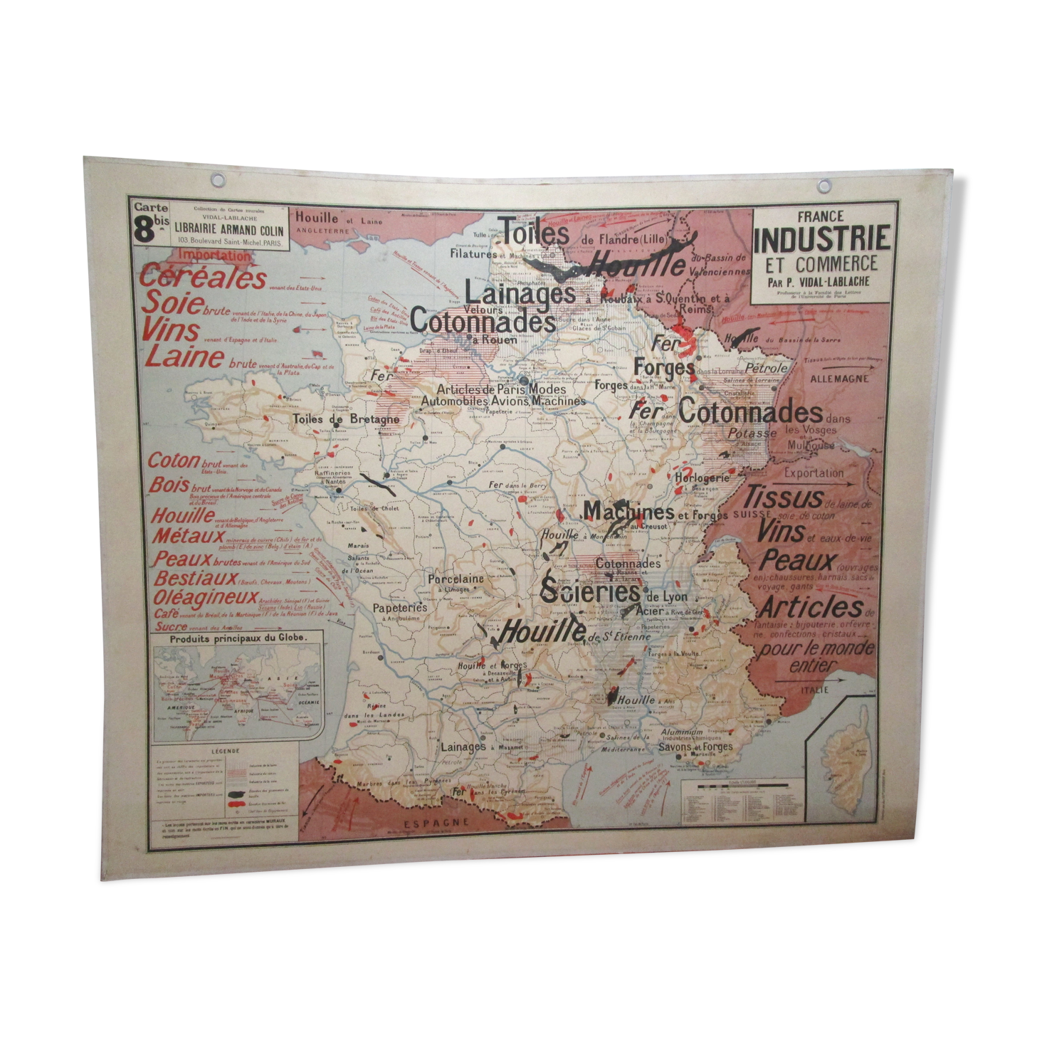 School map France Vidal Lablache 60s agriculture industry and trade
