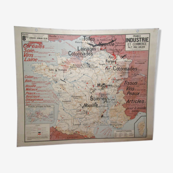 Carte scolaire France Vidal Lablache années 60 agriculture industrie et commerce