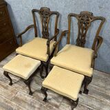Pair of English armchairs with mahogany footrests circa 1850