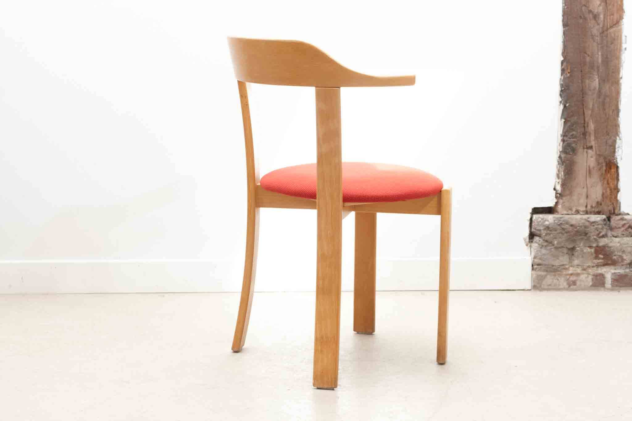Horn chair upholstered in red and beech