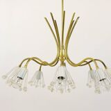 Modern brass floral chandelier Emil Stejnar, Rupert Nikoll, Austria, 1950s