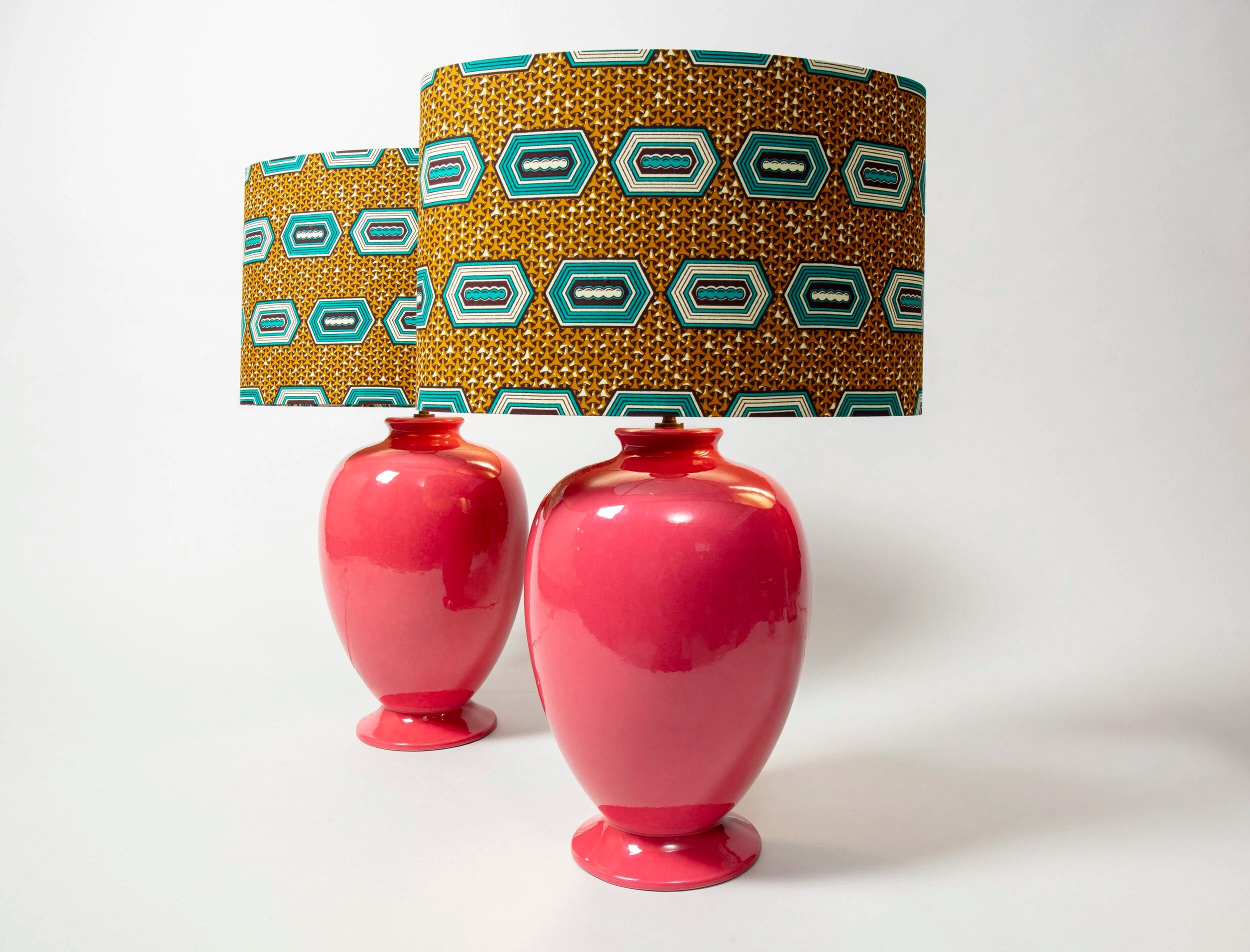 Pair of ceramic lamps. New electrical system and lampshades.