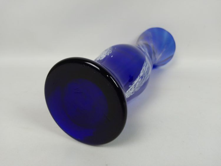 White deco blue glass vase