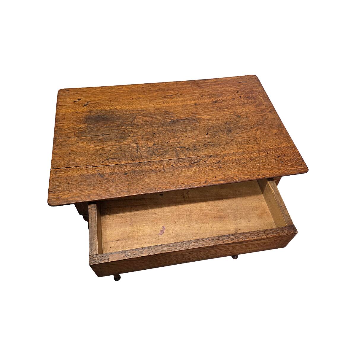 Table ancienne en chêne français avec tiroir, seconde moitié des années 1800