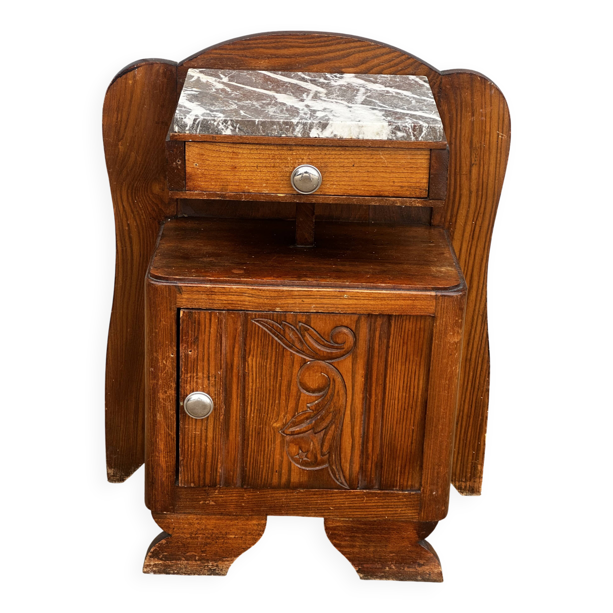 Art Deco bedside table in oak and marble