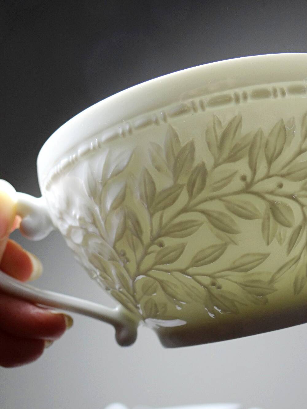 Set of 6 Bernardaud Limoges Louvre model white porcelain cups.