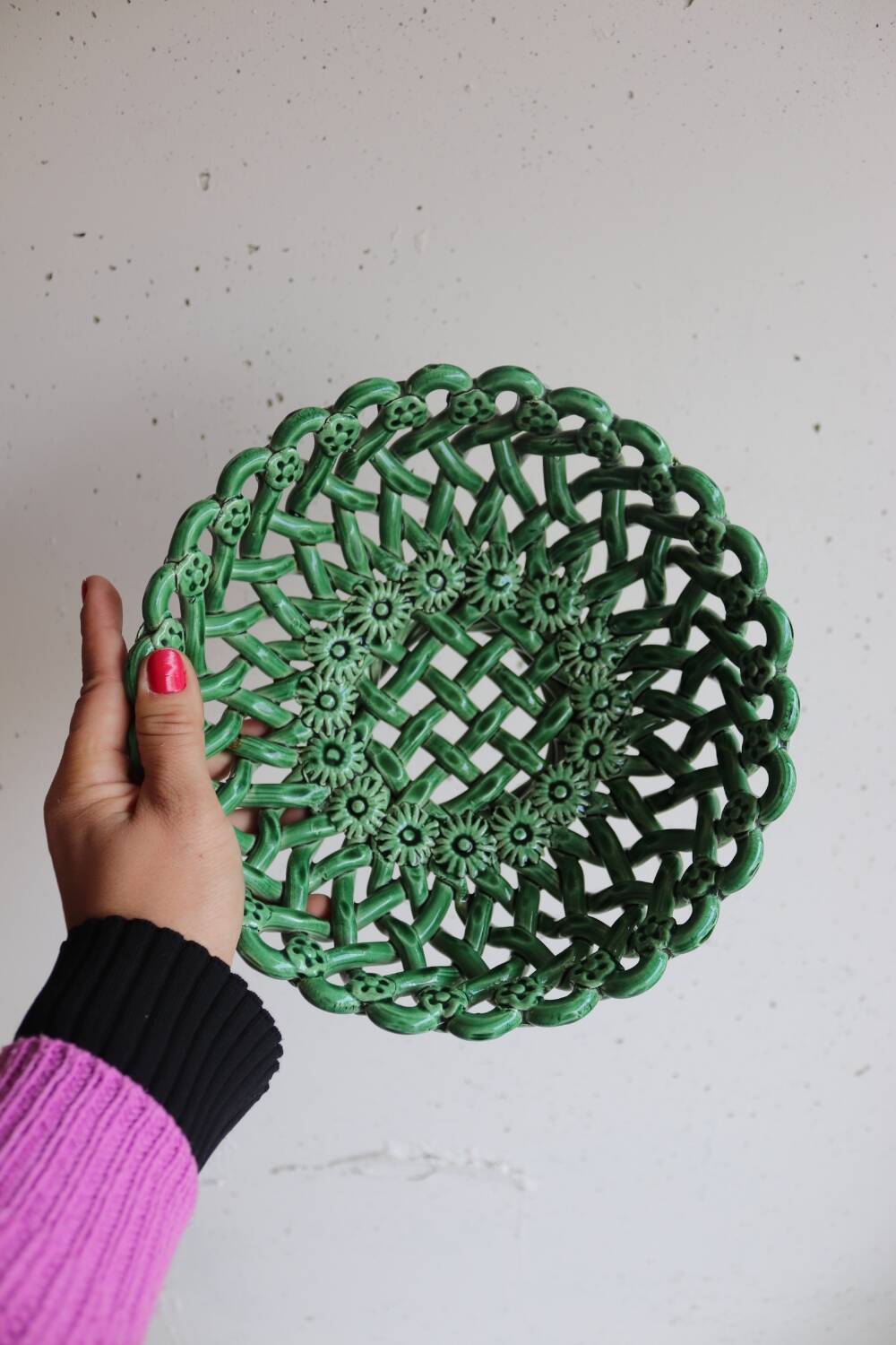 Ceramic basket / Green openwork bowl – Pichon Uzès