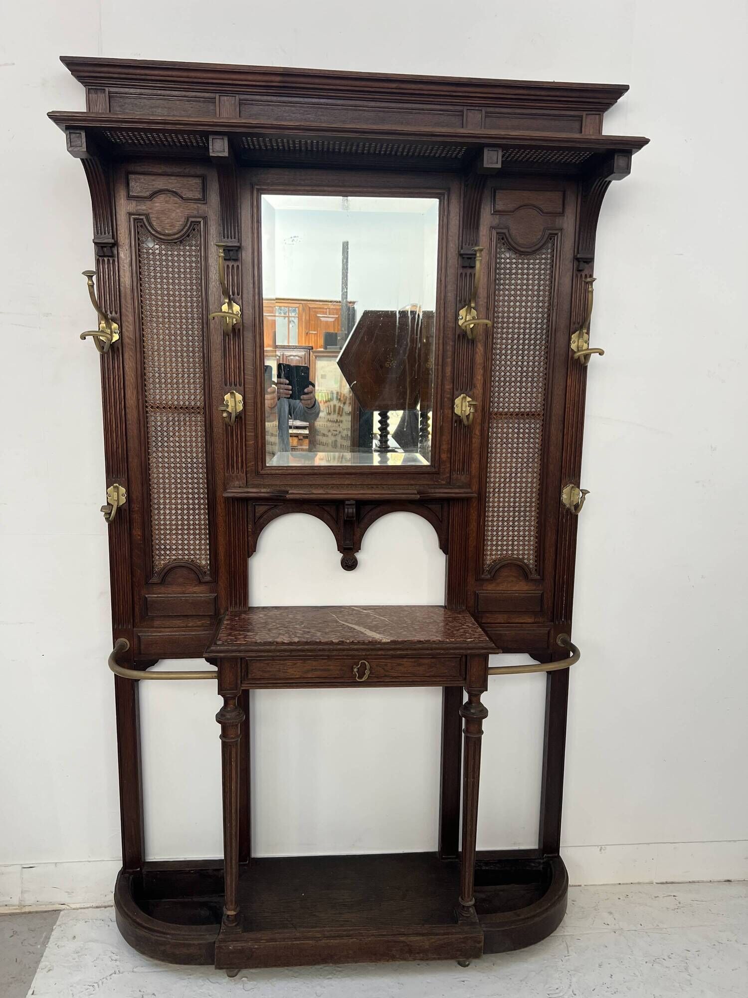Console coat rack in Louis XVI style with bronze panthers, 20th century.