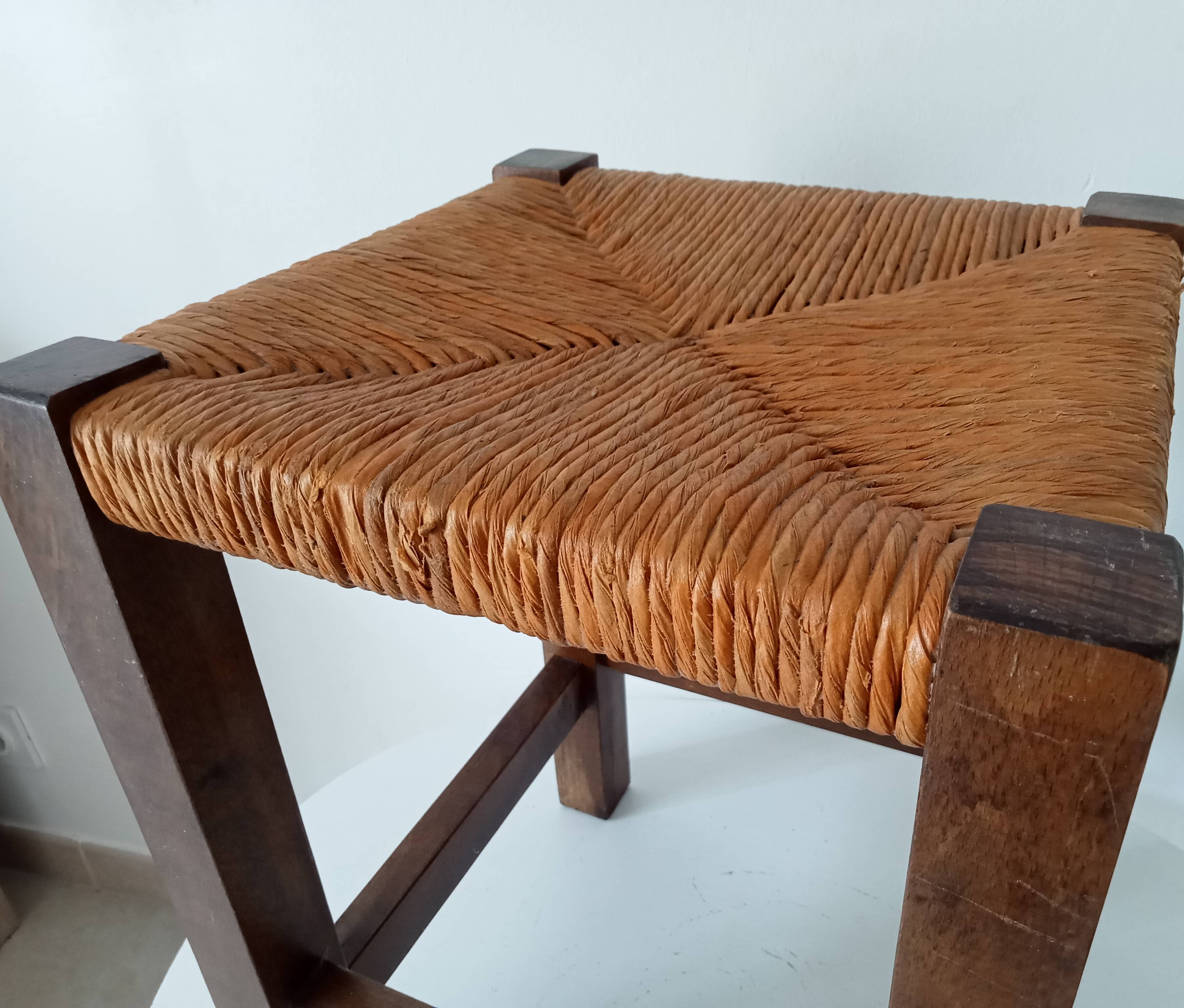 Antique solid oak stool Mountain Chalet
