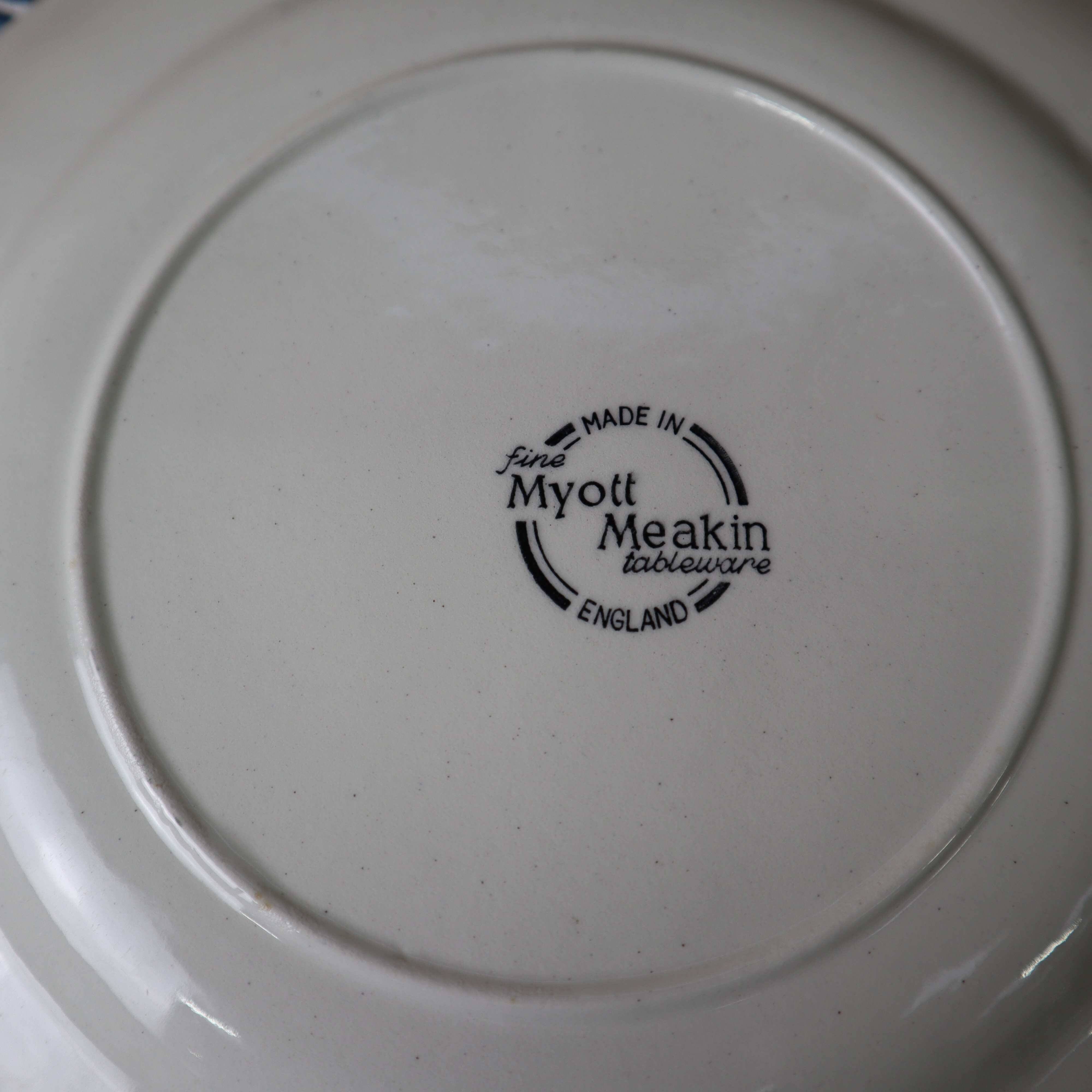 5 Tonquin and Myott English flat plates, Staffordshire blue model