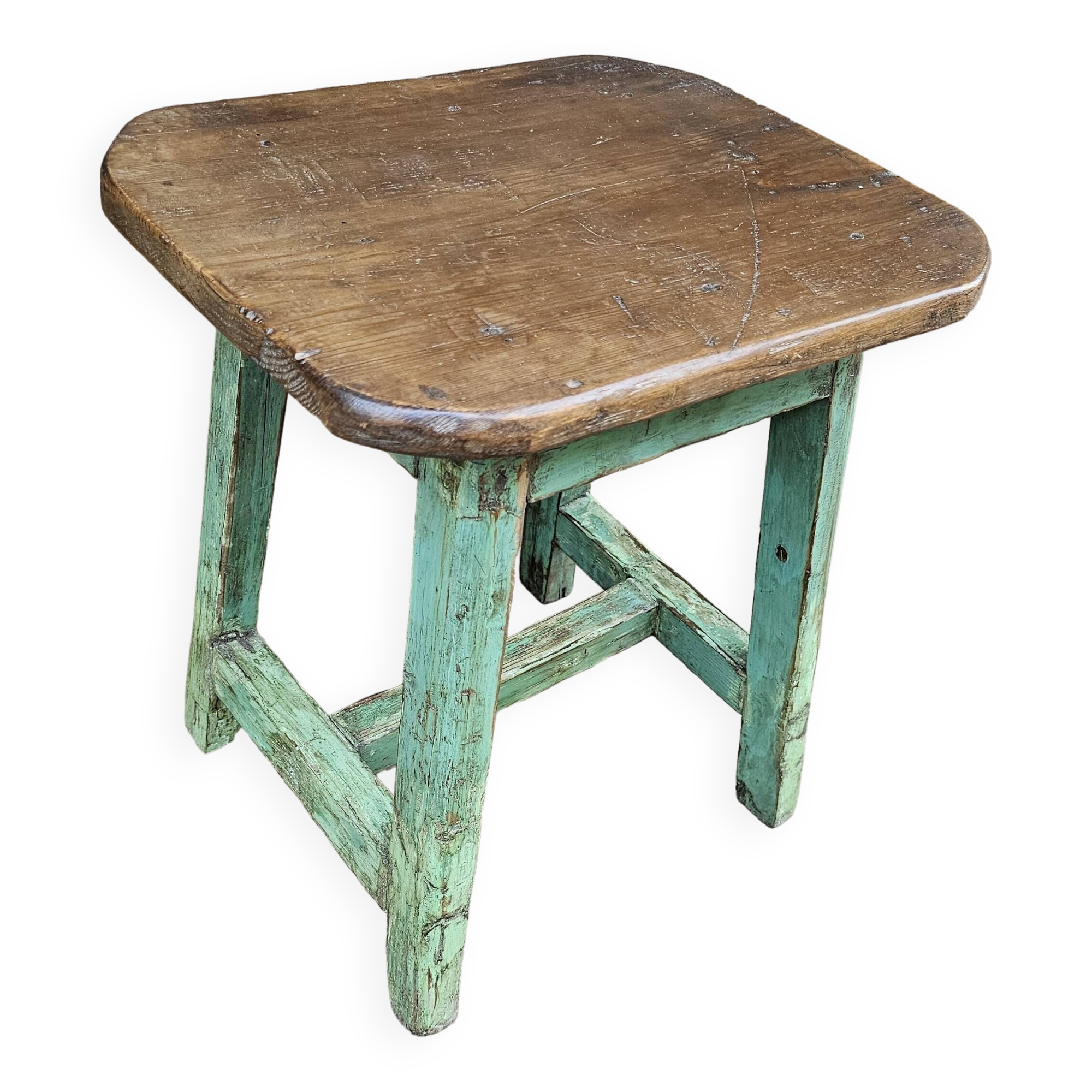 Ancien tabouret -sellette en teck birman