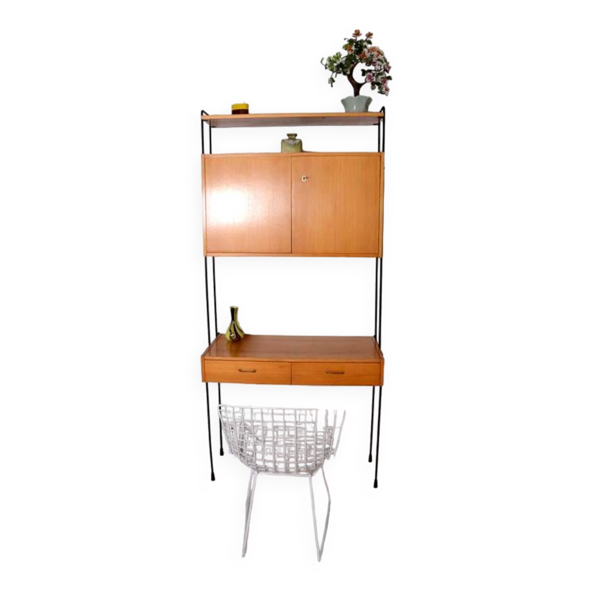 Omnia shelving system / self-supporting modular secretary desk in teak, dating from the 1960s.