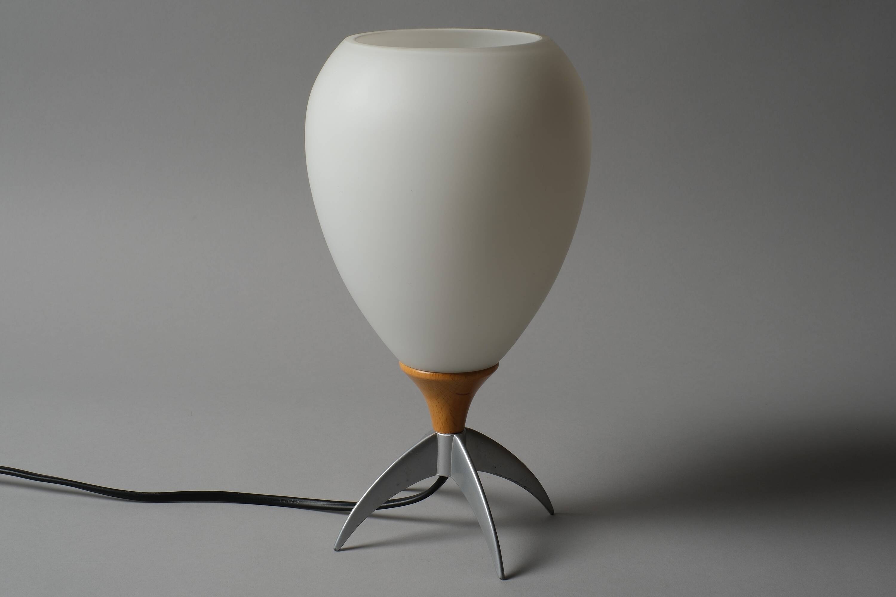 Vintage Hema Space Age Rocket-Shaped Table Lamp, Opal Glass Shade, 1990s.